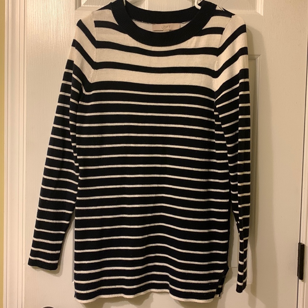 LOFT navy stripped tunic sweater, used